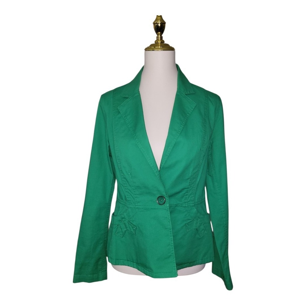 CAbi Green Verde Jacket Blazer One Button Cotton Blend Size Small Style